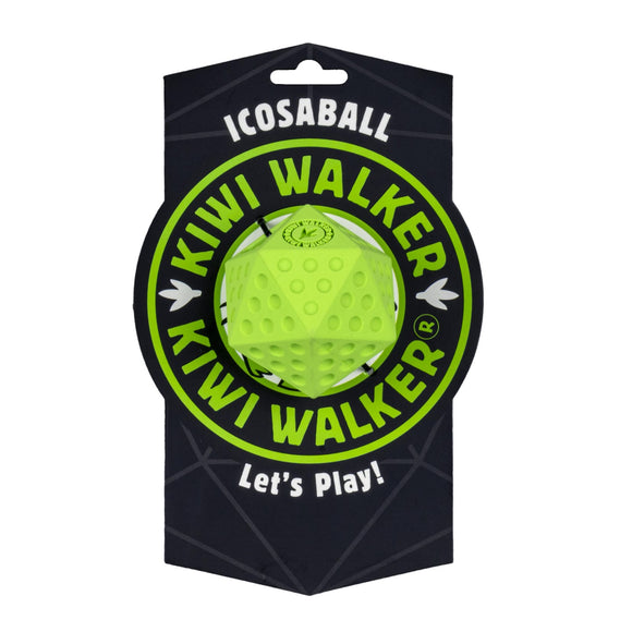 Kiwi Walker Let's Play Icosaball – Geometric Interactive Treat Toy, Medium Size, Blue