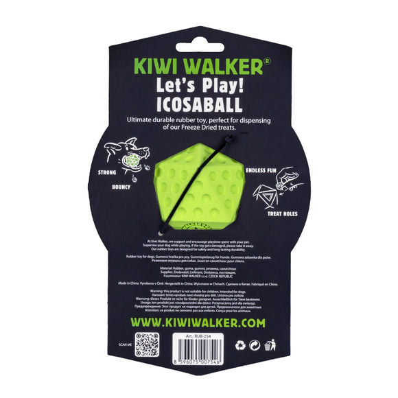 Kiwi Walker Let's Play Icosaball – Geometric Interactive Treat Toy, Medium Size, Blue