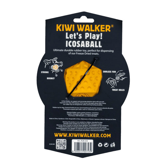 Kiwi Walker Let's Play Icosaball – Geometric Interactive Treat Toy, Medium Size, Blue