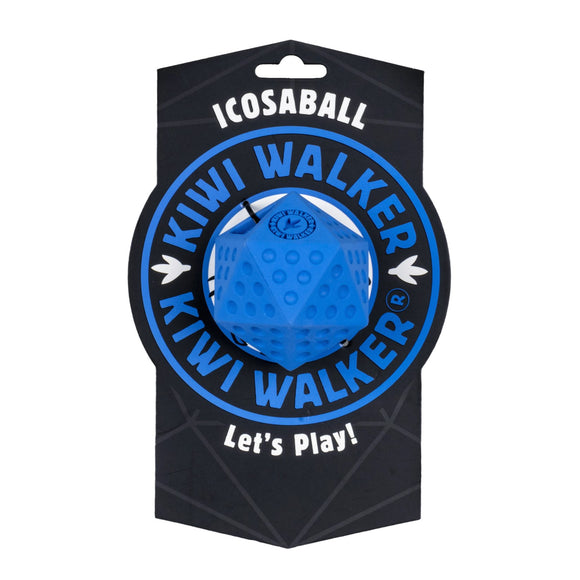 Kiwi Walker Let's Play Icosaball – Geometric Interactive Treat Toy, Medium Size, Blue
