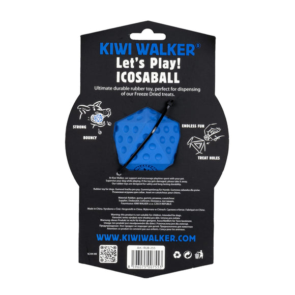 Kiwi Walker Let's Play Icosaball – Geometric Interactive Treat Toy, Medium Size, Blue