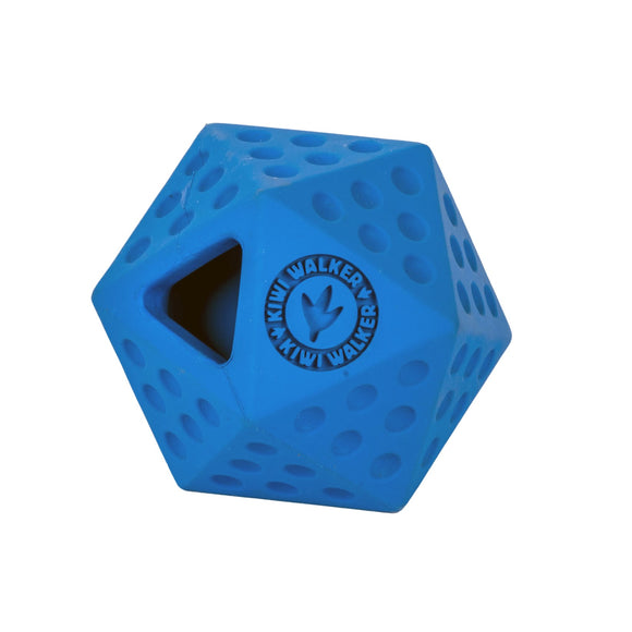 Kiwi Walker Let's Play Icosaball – Geometric Interactive Treat Toy, Medium Size, Blue