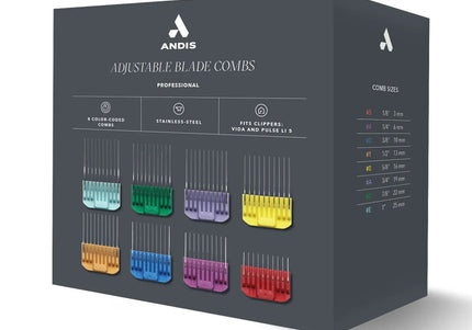 Andis Adjustable Blade Combs Set – 8-Piece Guide Attachments for Vida and Pulse Li-5 Clippers