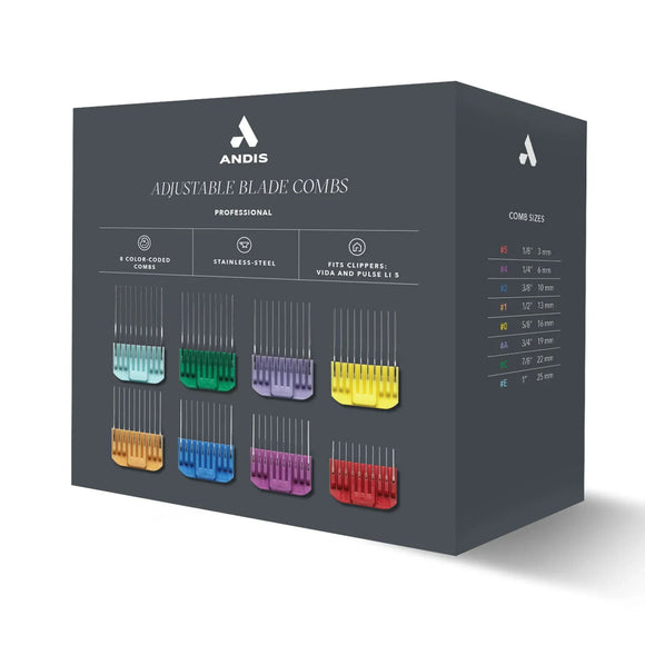 Andis Adjustable Blade Combs Set – 8-Piece Guide Attachments for Vida and Pulse Li-5 Clippers