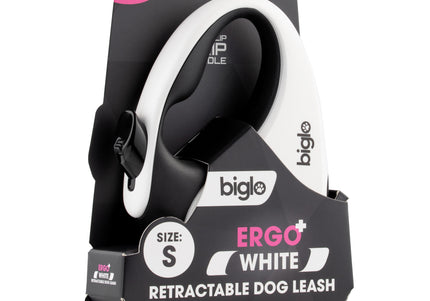Biglo Ergo Plus White Retractable Leash – Automatic Medium Lead with Anti-Slip Handle