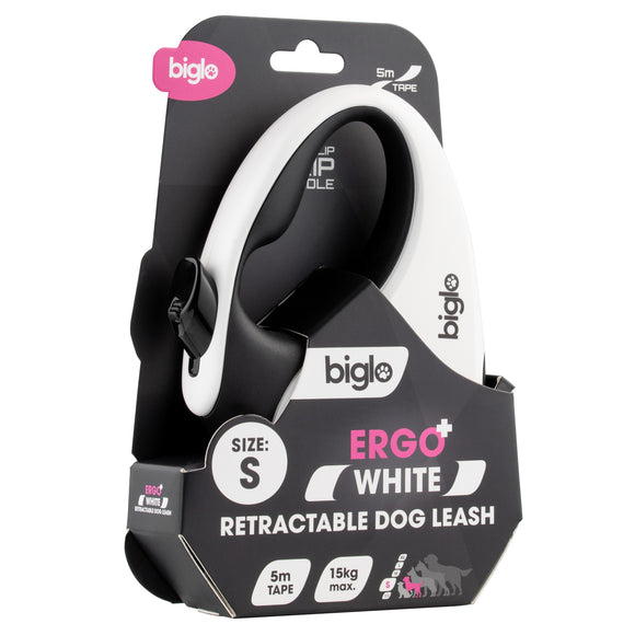 Biglo Ergo Plus White Retractable Leash – Automatic Medium Lead with Anti-Slip Handle