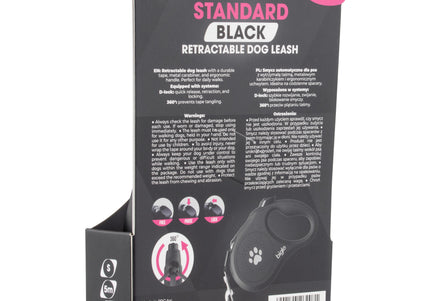 Biglo Standard Black Retractable Leash – Extra Small, Durable Tangle-Free Design