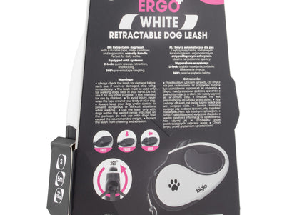 Biglo Ergo Plus White Retractable Leash – Automatic Medium Lead with Anti-Slip Handle