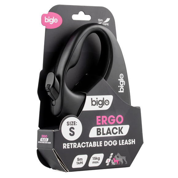 Biglo Ergo Black Retractable Leash – Automatic Medium Lead with Ergonomic Handle