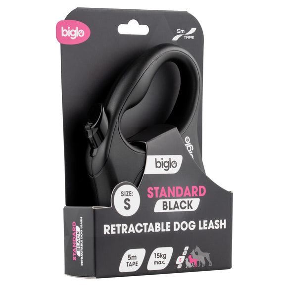 Biglo Standard Black Retractable Leash – Extra Small, Durable Tangle-Free Design