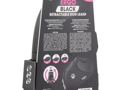 Biglo Ergo Black Retractable Leash – Automatic Medium Lead with Ergonomic Handle