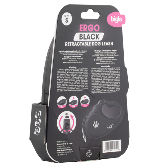 Biglo Ergo Black Retractable Leash – Automatic Medium Lead with Ergonomic Handle