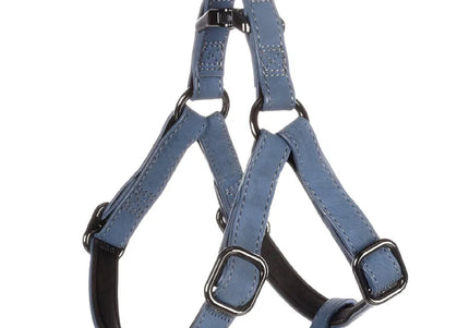 Flamingo Step&Go Delu Step-In Harness – Eco-Leather with Neoprene Lining, Blue, XS, Comfortable Fit