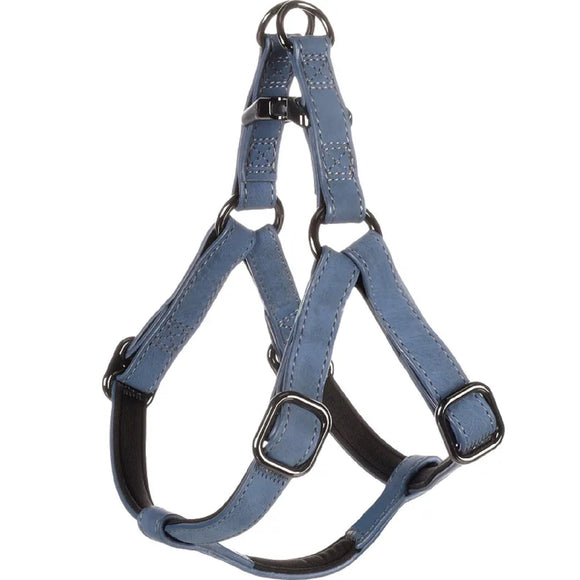 Flamingo Step&Go Delu Step-In Harness – Eco-Leather with Neoprene Lining, Blue, XS, Comfortable Fit