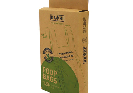 Dashi Poop Bags with Handles – Extra-Strong 23x32cm, Easy-Tie Waste Bag Pack, 120 Count