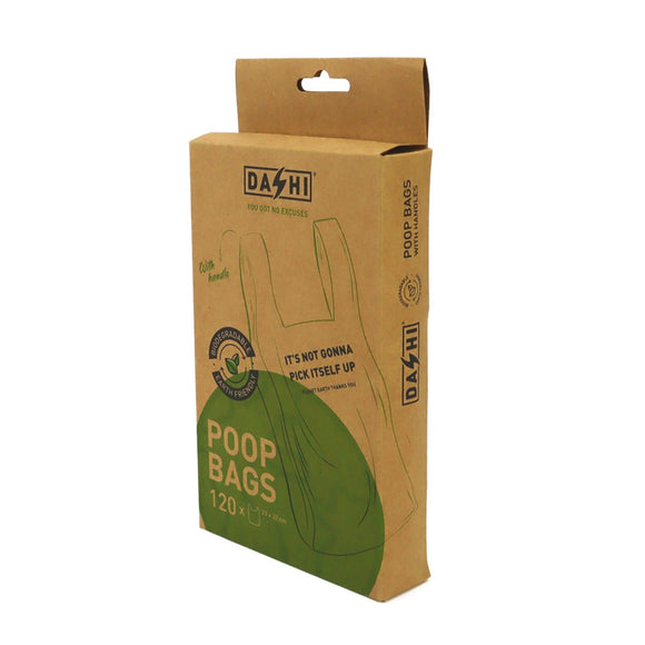 Dashi Poop Bags with Handles – Extra-Strong 23x32cm, Easy-Tie Waste Bag Pack, 120 Count