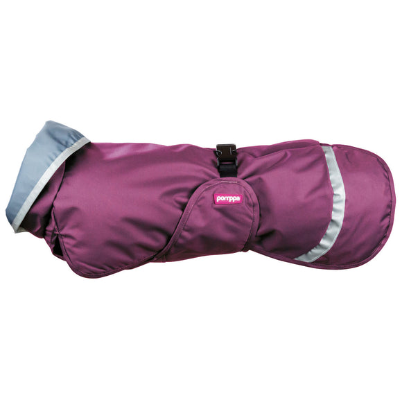 Pomppa Sade Plum Raincoat – Waterproof Lightweight Dog Jacket, Size 75, Plum Color