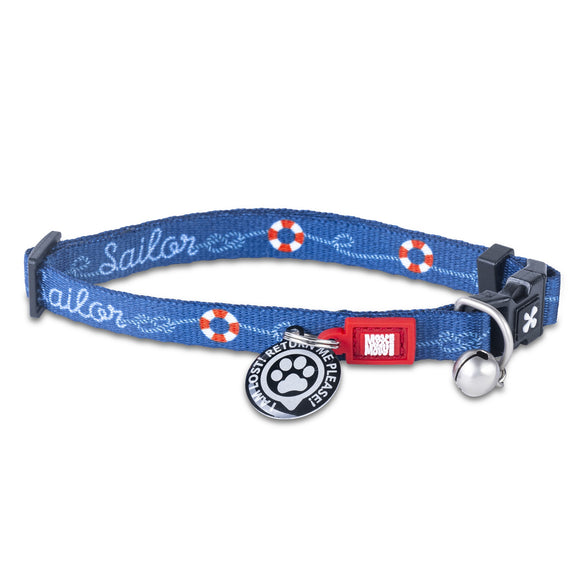 Max&Molly GOTCHA! Smart ID Cat Collar – Colorful Nautical Pattern with Smart Tag