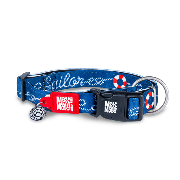 Max&Molly GOTCHA! Smart ID Collar Sailor – XS, Nautical Pattern, Integrated Smart Tag