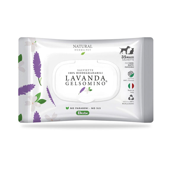 Wet dog and cat wipes with lavender and jasmine scent for coat cleaning – 35 wipes pack
