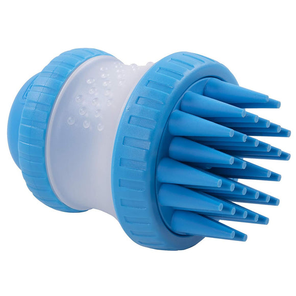 Dexas ScrubBuster Silicone Bath Brush – Built-In Shampoo Dispenser, Gentle Blue Design