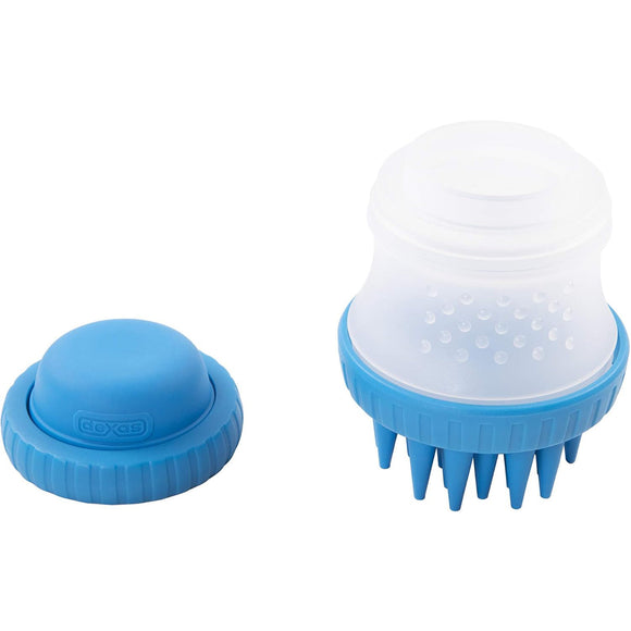 Dexas ScrubBuster Silicone Bath Brush – Built-In Shampoo Dispenser, Gentle Blue Design