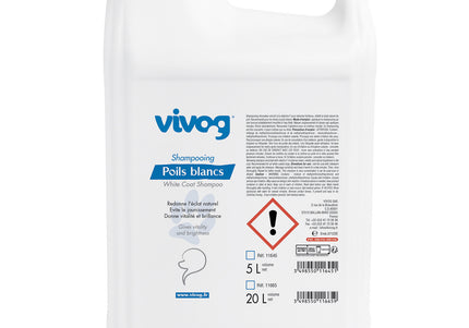 Vivog Poils Blancs Shampoo – Brightening Formula for White and Light Coats, 5L Bottle