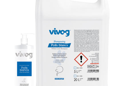 Vivog Poils Blancs Shampoo – Brightening Formula for White and Light Coats, 5L Bottle