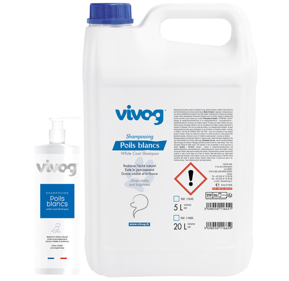 Vivog Poils Blancs Shampoo – Brightening Formula for White and Light Coats, 5L Bottle