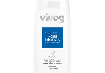 Vivog Poils Blancs Shampoo – Brightening Formula for White and Light Coats, 200ml Bottle