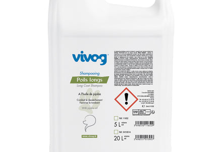Vivog Poils Longs Shampoo – Jojoba Oil Formula for Long-Haired Coats, 5L