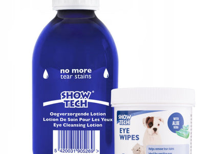 Show Tech No More Tear Stains Solution 250ml and Eye Wipes 100pcs – Gentle Stain Removal Set