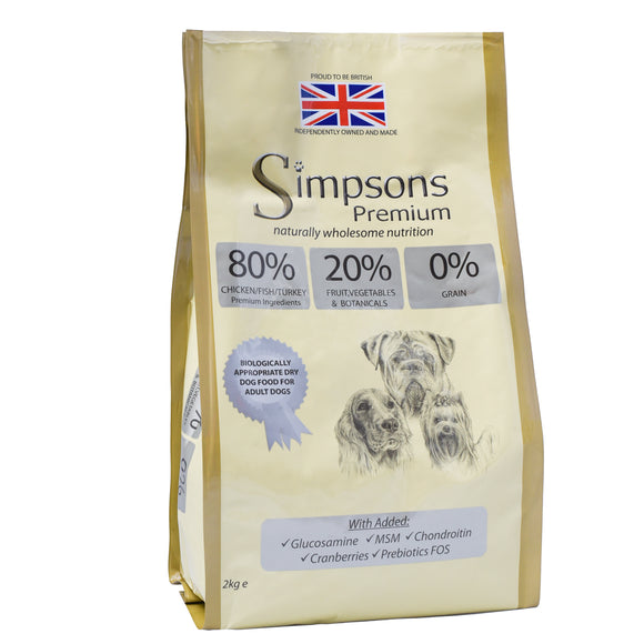 Simpsons Premium 80/20 Adult Meat and Fish Dog Food – High Protein, 2kg Bag