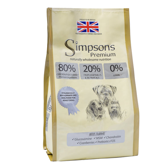 Simpsons Premium 80/20 Adult Meat and Fish Dog Food – High Protein, 12kg Bag