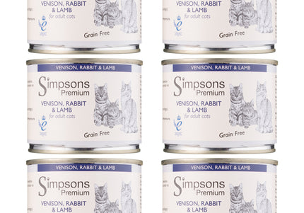 Simpsons Premium Cat Venison, Rabbit & Lamb Grain-Free Wet Food – 6x200g, High Protein Recipe