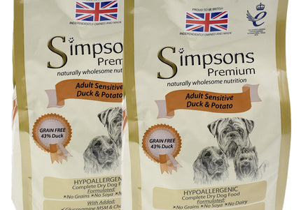 Simpsons Premium Adult Sensitive Duck and Potato Dog Food – Hypoallergenic Formula, 2 x 12kg Bags