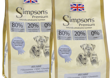 Simpsons Premium 80/20 Adult Meat and Fish Dog Food – High Protein, 2 x 12kg Bags