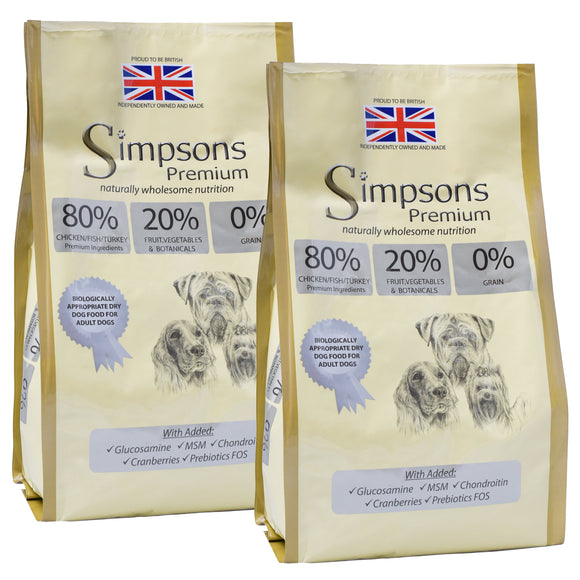 Simpsons Premium 80/20 Adult Meat and Fish Dog Food – High Protein, 2 x 12kg Bags