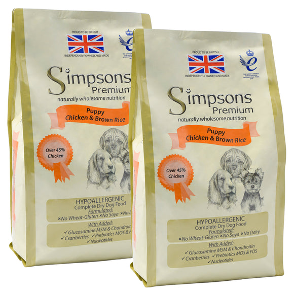 Simpsons Premium Puppy Chicken & Brown Rice – Complete Balanced Food, 2 x 12kg Bags