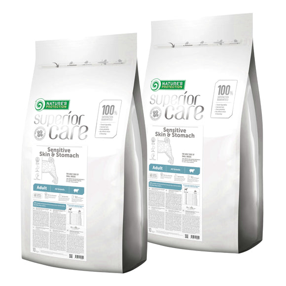 Nature's Protection Superior Care Sensitive Skin and Stomach Lamb Dry Food, 2x10kg – Hypoallergenic Formula for Adult Dogs