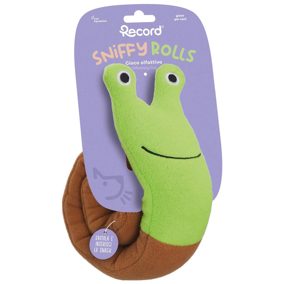 Record Sniffy Rolls Snail Plush Toy – Interactive Squeaker with Treat Pocket, Soft Sensory Design