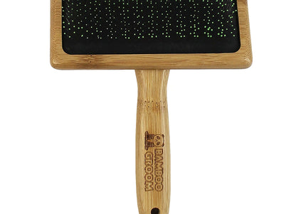 Bamboo Groom Soft Slicker Brush Large – Bamboo Body, Gentle Safety Pins, Ergonomic Grip