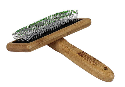 Bamboo Groom Soft Slicker Brush Large – Bamboo Body, Gentle Safety Pins, Ergonomic Grip