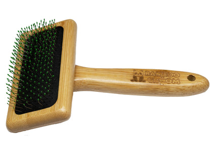 Bamboo Groom Soft Slicker Brush Medium – Gentle Bamboo Brush with Safety Pins, Ergonomic Design