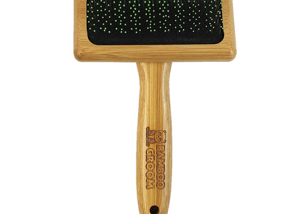 Bamboo Groom Soft Slicker Brush Medium – Gentle Bamboo Brush with Safety Pins, Ergonomic Design
