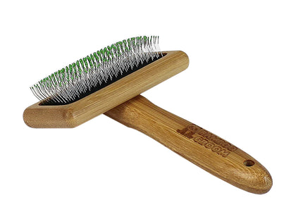 Bamboo Groom Soft Slicker Brush Medium – Gentle Bamboo Brush with Safety Pins, Ergonomic Design