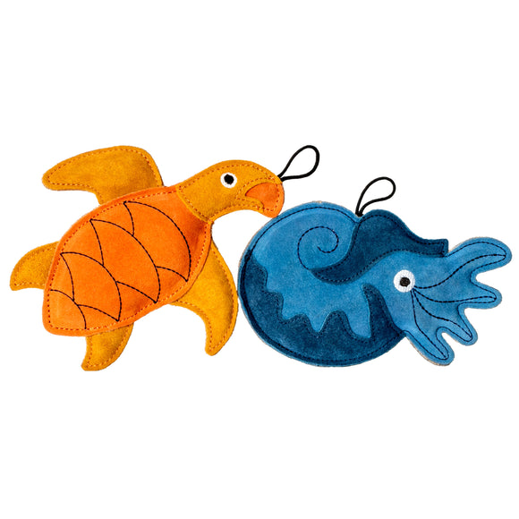 Kiwi Walker Leather Nautilus Toy – Natural Blue Leather, 14cm, Durable Play Design