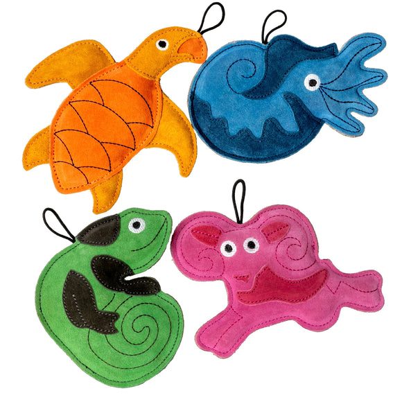 Kiwi Walker Leather Nautilus Toy – Natural Blue Leather, 14cm, Durable Play Design