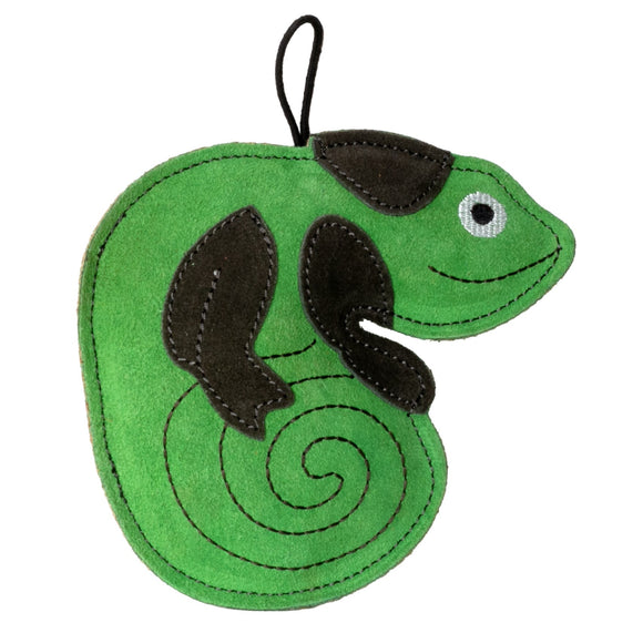 Kiwi Walker Leather Chameleon Toy – Genuine Leather, 15cm, Durable Green Play Companion