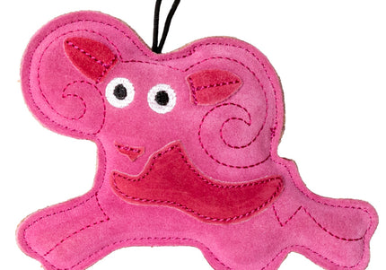 Kiwi Walker Leather Toy Capricorn – Genuine Leather Pink Dog Toy, 15cm, Durable Design